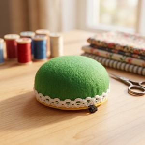 Coussin de poignet AA0080 |   Accessoires de couture à la main ronds |   Bol à fil textile vert avec bordure blanche pour accessoires de couture - Product Image 6