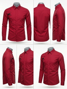 Chemise décontractée élégante pour homme, coupe classique, manches longues, motif sur le devant, logo, tissu tricoté, col roulé, écologique, rouge, 180 grammes - Product Image 2