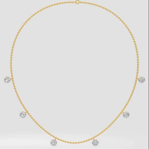 Collier unisexe en or jaune avec diamant synthétique, taille brillant rond, couleur G, style vintage, bijou à porter au quotidien, certifié IGI, cadeau - Product Image 1