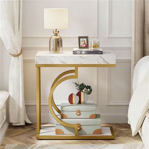Modern Narrow <b>C</b> Coffee <b>Table</b> with Metal Frame for Bedside Use - Product Image 3