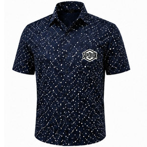 Chemise de week-end élégante pour homme avec imprimé tendance, en tissu mélange de coton doux et design graphique moderne, coupe classique - Product Image 1