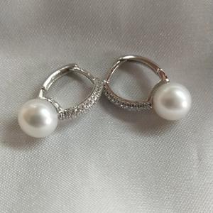 High Quality 8-9mm Freshwater <b>Pearl</b> <b>White</b> <b>Earrings</b> for Women S925 Silver Ear Studs with Flawless Buckles - Product Image 3
