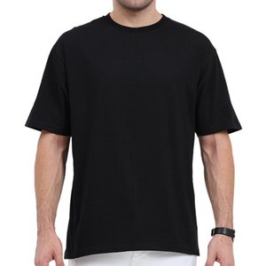 T-shirt en coton uni surdimensionné pour homme, manches courtes, col rond, coupe décontractée, tricot jersey, style uni teint - Product Image 2