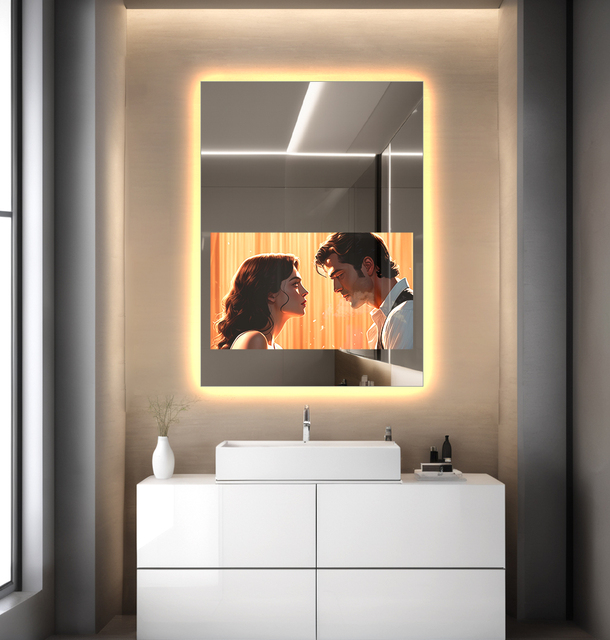 IP66 Hotel Bathroom Electric Lighted Mirror TV Smart Touch Screen 1080P Ideal for Gym and Barbershops