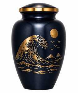 สติกเกอร์รูปภาพที่ระลึกสำหรับโกศบรรจุอัฐิสีน้ำเงินลายทองพร้อมโกศเคลือบสำหรับบรรจุอัฐิของมนุษย์ - Product Image 1