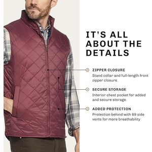 Chaleco acolchado de hombre con diseño de rombos, cuello alto, sin mangas, color burdeos, con cremallera completa, estilo moderno. - Product Image 3