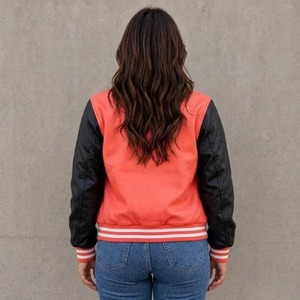Women Varsity Crop <b>Top</b> Leather Jacket, Sleeves Streetwear Jacket, Letterman Jacket, Casual Street wear <b>Coat</b> - Product Image 6