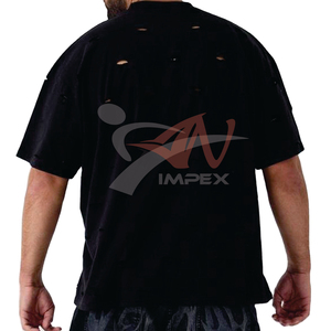 Camiseta holgada para hombre con efecto desgastado, nueva llegada, a la moda, con hombros caídos, estilo vintage, 100% algodón, camiseta para hombre con efecto desgastado. - Product Image 1