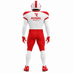 Uniforme de Fútbol Americano para Hombre RONAL SPORTS, Conjunto de Jersey y Pantalones Cortos Sublimados en Blanco y Rojo, Ajuste Atlético que Absorbe la Humedad - Product Image 2