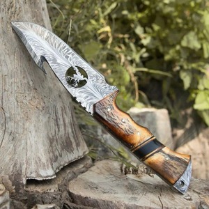 Custom Handmade OEM/ODM DIY Utility & Hunting Knife Damascus Steel Horn Handle Straight Edge <b>Clip</b> Point 3mm 9in - Product Image 2