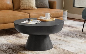 Table basse moderne Statement Surface avec base côtelée, mobilier de salon minimaliste, design durable, finition noire - Product Image 2