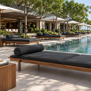 Chaise longue de jardin en teck massif, lit de repos extérieur, canapé-lit pour patio, bord de piscine, jardin, hôtel, resort, avec coussin - Product Image 5