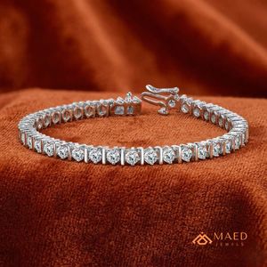 Pulsera de tenis de moissanita en tono plateado para mujer, pulsera de cadena y eslabones finos con piedra redonda, joyería de moda, elegante regalo de aniversario - Product Image 2