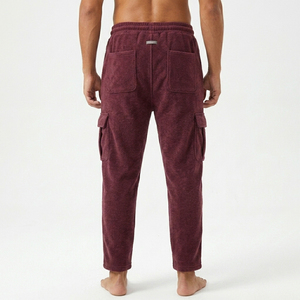 Pantalon de jogging décontracté pour homme en molleton bordeaux, taille élastique, poches latérales, poids moyen, respirant, tricoté, style automne - Product Image 3