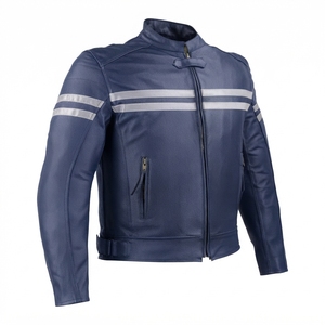Blouson de moto en cuir de mouton pour homme, hiver, épais, chaud, vintage, col montant, fermeture éclair avant, imperméable, style urbain - Product Image 1