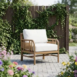 Bale Living Contemporary Outdoor <b>Garden</b> Sofa <b>Set</b> Wood Frame White Cushions Waterproof Quick-Dry Cushions Lisbon Model Patio - Product Image 4