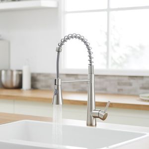 Robinet de cuisine monocommande monolevier en nickel brossé avec douchette extractible pour évier de cuisine - Product Image 6