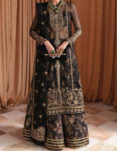 Robe de mariée traditionnelle en soie pour femmes, Salwar Kameez, longueur au sol, noire avec dupatta pêche, style Inde Pakistan - Product Image 2