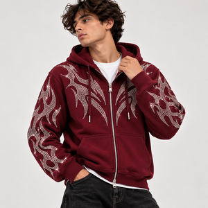 Sudadera con capucha y cremallera para hombre con pedrería, sudadera con capucha personalizada con cristales, chaqueta informal elegante estilo streetwear, ropa premium - Product Image 6