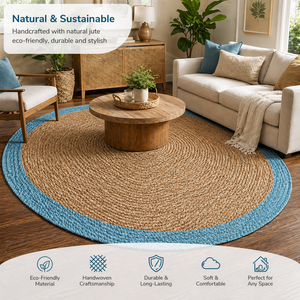 Alfombra Redonda Bohemia de Yute, Alfombra Trenzada Hecha a Mano con Hierba Marina Natural, Ecológica, para Sala de Estar, Dormitorio, Decoración del Hogar - Product Image 1