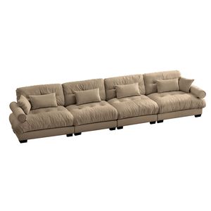 Divano Componibile in Velluto Super Confortevole e Oversize con Pouf Mobile, Braccioli Imbottiti e Tasche Profonde per Soggiorno - Product Image 4
