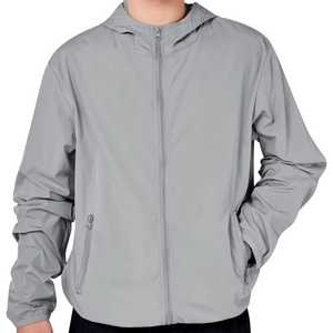 Veste coupe-vent grise à capuche pour homme avec fermeture éclair sur le devant, vêtement décontracté pour le printemps, en polyester, coupe classique - Product Image 1