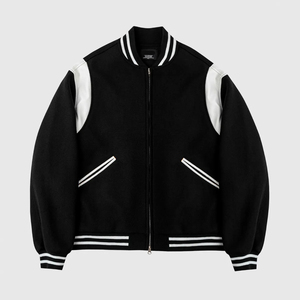 Veste de sport noire pour homme avec rayures blanches, coupe classique, fermeture éclair, vêtement décontracté pour l'automne - Product Image 1