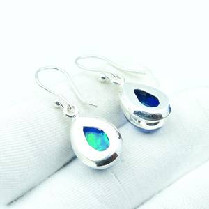 Boucles d'oreilles en opale de feu bleue, style bohème, en argent sterling 925, faites à la main, en forme de goutte, bijoux en pierres précieuses, cadeau pour femmes et hommes - Product Image 5