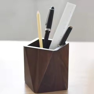 Wooden Carved Pen Holder Polygon Shape Minimalist Office <b>Desk</b> Storage Organizer for Neatening 203x133x68mm Standing Type - Product Image 1