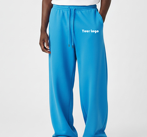 Nouvel Arrivage Pantalon de survêtement pour homme en toile 100% coton épais de haute qualité, coupe décontractée mi-haute, jambe large empilée, évasé avec cordon de serrage - Product Image 1