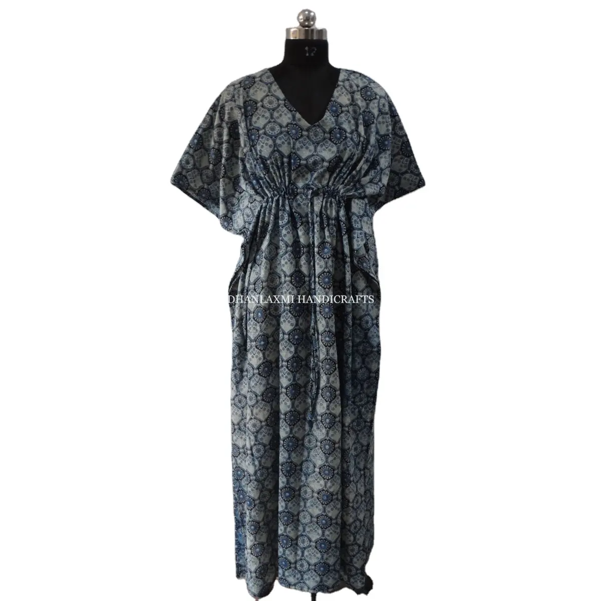 Indigo Indian Tunic Ajrakh Print Cotton Kaftan Dress Soft & Comfortable Loose Maternity Wear Wholesale Maxi Gown Beach Wear