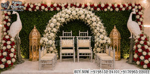 Ensemble de chaises dorées de luxe pour mandap de mariage indien, élégant ensemble de chaises Sankheda Vedi, ensemble de sièges de mandap royal pour mariée et marié - Product Image 4