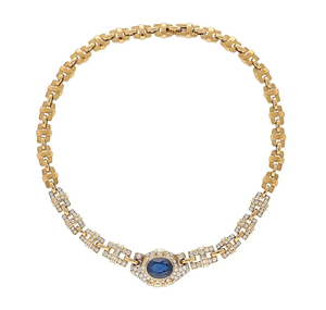 Collar de Gargantilla de Lujo Chapado en Oro de 18K con Zafiro y Cadena Figaro con Incrustaciones de Diamantes, Joyería de Boda para Mujer - Product Image 1