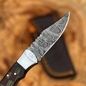 Couteau pliant artisanal Damas à pointe droite, manche en bois personnalisé, pochette en cuir pour chasse, vente en gros, fournisseur OEM EDC - Product Image 6