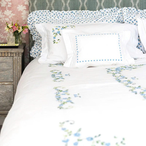 Juego de Fundas de Edredón de Algodón Personalizadas al por Mayor con Bordado de Flores Azules y Puntadas, Fundas de Almohada para el Hogar, Hotel, Boda - Product Image 5