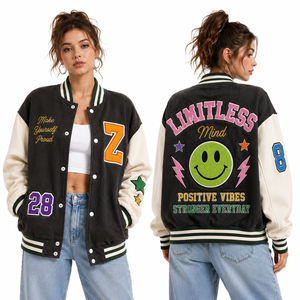 Fashion Oversized Long Sleeve Crop <b>Top</b> Baseball Jacket <b>Coat</b> Custom Logo Varsity Crop <b>Top</b> Jacket for Women Trendy Design - Product Image 2