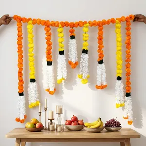 Artificial Marigold and Jasmine Flower Garland Backdrop with Orange Yellow <b>White</b> <b>Hanging</b> Strings for Wedding and Festival Decor - Product Image 1