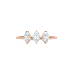 Bague de fiançailles minimaliste en or massif 10K 14K avec trois diamants de laboratoire taille marquise et moissanite, empilable, vente en gros - Product Image 2