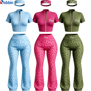 Customized Logo Women's Custom Casual <b>Pants</b> Set Custom Leopard Print Leopard-Print Flared <b>Pants</b> 3Pcs Set Women's Activewear - Product Image 6
