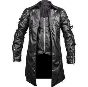 Unisex Burgundy PU Leather Regular Biker <b>Jacket</b> Stand Collar Zipper Closure Solid Color Windproof <b>Gothic</b> Moto Style Winter Wear - Product Image 4