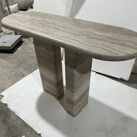 Table console moderne en fibre de verre et travertin, table d'appoint pour hall d'entrée et couloir
