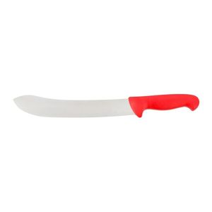 Couteaux de boucher à manche rouge avec lame à pointe arrondie argentée, poignée courbée confortable et protège-doigts pour la découpe de viande et les travaux culinaires - Product Image 1