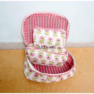 New Arrival Wholesale Handcrafted Striped Eco-Friendly Pure Cotton Vanity Set Traveling Makeup Bag Cosmetic Organizer - Product Image 4