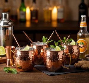 Traditional Copper Moscow Mule <b>Mugs</b> Crafted For Chilled Cocktails Perfect For Home Kitchen And Bar Presentation - Product Image 4