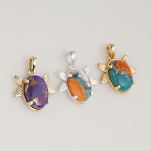 Purple Turquoise Sea Turtle Pendant Gold Tone Ocean Jewelry Natural Gemstone Marine Animal <b>Necklace</b> Gift for Women Her - Product Image 5