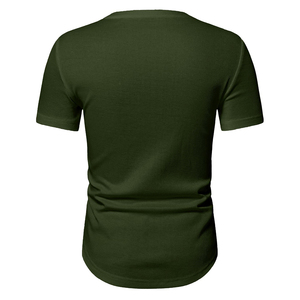 T-shirt en maille à col rond et manches courtes pour homme, vert olive, coupe ajustée, couleur unie, polyester, logo frontal, respirant - Product Image 2