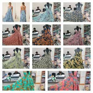Robe longue d'été bohème à col en V, imprimée numériquement, respirante, taille élastique, à volants, motif floral, pour femme, tenue décontractée de plage - Product Image 4