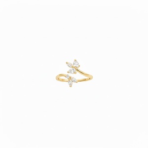 Nuevo Anillo Abierto Ajustable de Oro Puro de 14K y 18K con Diamante Cultivado en Laboratorio, Diseño Floral Marquesa, Tipo Abrazadera, para Boda - Product Image 4