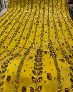 Tissu en dentelle perlée à motif géométrique élégant, tulle de luxe fait main avec strass, perles et sequins pour robe de bal et robe de Quinceañera - Product Image 2