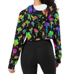 Haut court à capuche pour femme, couleur personnalisée, tricoté 100% coton, respirant, manches longues, élégant, vente en gros - Product Image 3